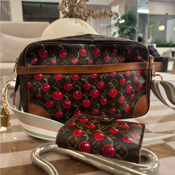 Louis Vuitton Cherry Collection Hand Painted upcycled makeup crossbody - Picture 2 of 12